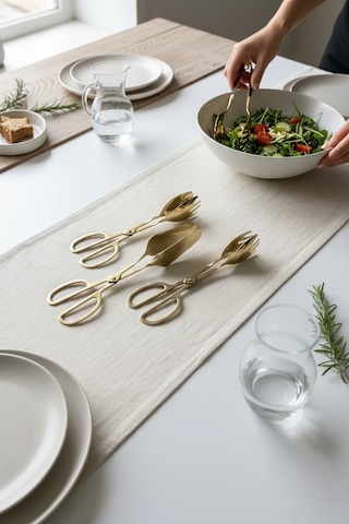 Akayev Aurea 3lü Premium Altın Kaplama Pasta Salata Makarna Maşa Takımı Gold