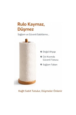 Beylini Tezgah Üstü Ahşap Kağıt Havluluk Dekoratif Peçetelik Kaymaz Dik Rulo Havluluk Şık Modern Tasarım 4 Renk
