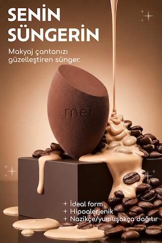 Makyaj Süngeri Fondöten Emmeyen Sponge Coffee Cup Hijyenik Walnut 1 Pro 1 Mini
