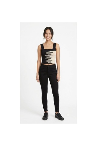 Onno Style Women Kare Yaka Kolsuz Askılı Kadın Bluz Siyah - Krem