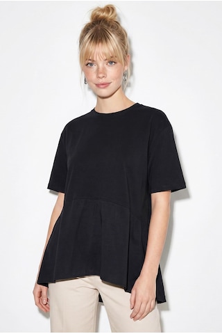 Shade Kadın Garnili Asimetrik Kesim Oversize Basic T-shirt 1069 60286252 - Siyah