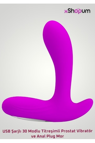 xShopum Usb Şarjlı 30 Modlu Titreşimli P Noktası Vibratör Ve Anal Plug Mor