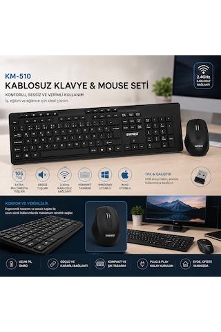 Go İthalat Kablosuz Multimedia Klavye - Mouse Seti Siyah Q Klavye Km-510 Optik