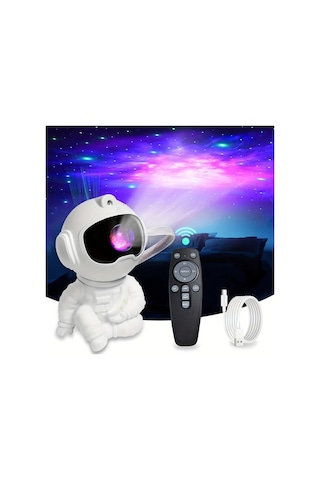Honeybeeshop Beyaz Tunpahcon Modern Led Galaksi Projektoru Usb Yildizli Gokyuzu Gece Lambasi Uzaktan Kumandali Hareketli Astronot Tasarimi Yatak Odasi Dekoru Beyaz