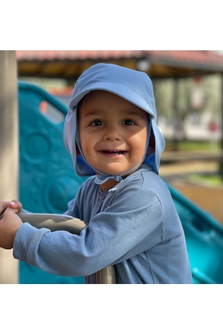Yorni Flap Ense Korumalı Lastikli Ayarlı Bebek Çocuk Güneş Şapka Mavi