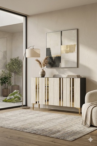 Ka1230atg Mia Konsol Ve Tv Sehpası Antrasit-traverten-gold 120cm
