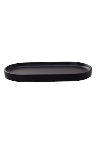 Dekoratif Oval Tepsi 29x15 Cm Banyo Tezgah Organizer, Sabunluk Ve Kozmetik Düzenleyici, Modern Sunum Tepsisi Siyah Çok Renkli