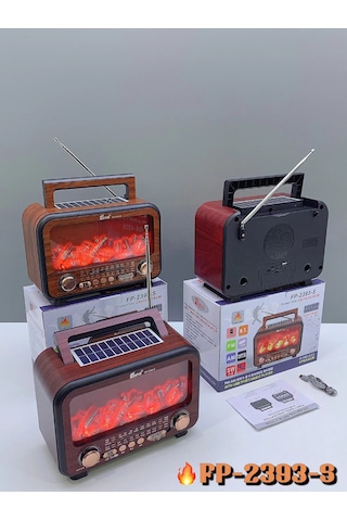 Fp-2393 Şömine Efektli Retro Bluetooth-usb-sd-fm Şarjlı/ Ledli Nostaljik Radyo Hoparlör