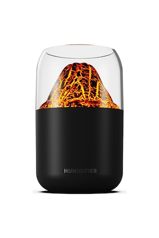 Volkanik Tasarım Dekoratif Gece Lambası Ve Hava Nemlendirici Siyah