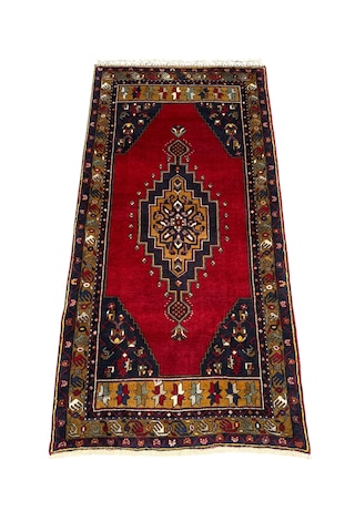 El Dokuma Sıfır Yahyalı Halısı 114x223 Kök Boya %100 Yün Halı Kırmızı