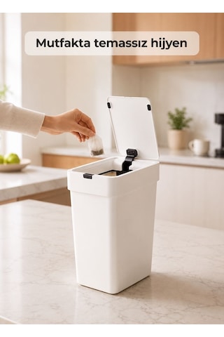 Slim Sensörlü Akıllı Çöp Kovası 9 L - Dar Alan İçin Otomatik Banyo Mutfak Çöp Kutusu Beyaz