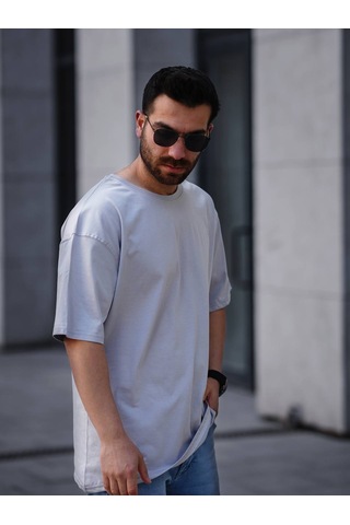 Erkek Oversize Tişört Gri Gri