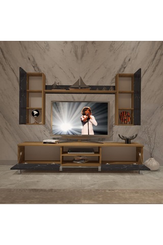 Decoraktiv Eko 7 Mdf Dvd Krom Ayaklı Tv Ünitesi Tv Sehpası Pera - Siyah Mermer