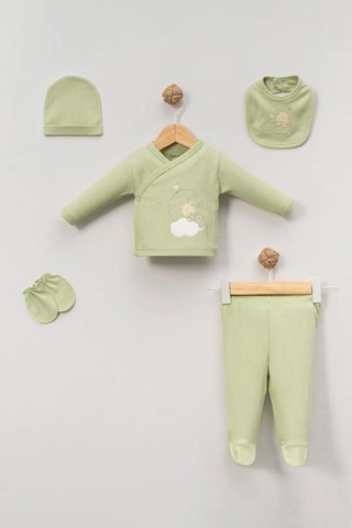 Bebitof %100 Pamuk Sweet Dreams Desenli Bebitof 5 Parça Yenidoğan Hastane Çıkışı Zıbın Seti Bbtf.ysl.20107 Yeşil