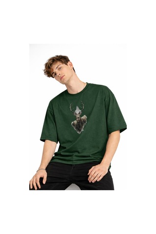 Misa Tahtakale Deer - Oversize Erkek Tişört Hakı Çok Renkli