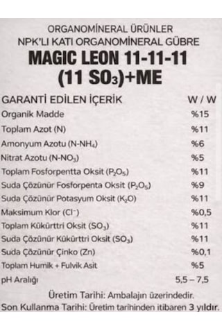Magic Leon 11.11.11+11so3 Npk Lı Orgamineral Gübre 25 Kg 25 KG