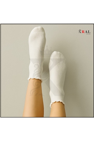 Kral Socks Kadın Bambu Çorap 6 Çift Fırfırlı Patik Kadın Çorap Siyah Beyaz