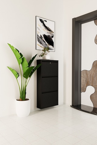 Kilitli 3 Kapaklı Metal Ayakkabılık Siyah Siyah