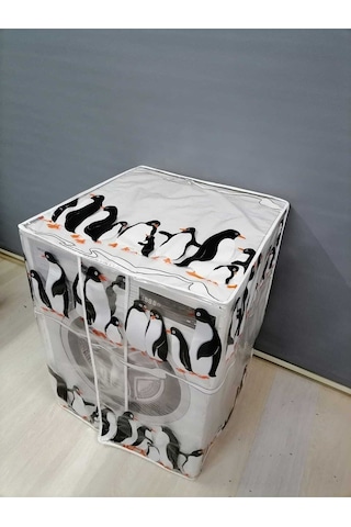 Penguen Desenli Pvc Çamaşır Ve Kurutma Makinesi Örtüsü Su Geçirmez, Dayanıklı Ve Toza Karşı Koruyucu Şeffaf