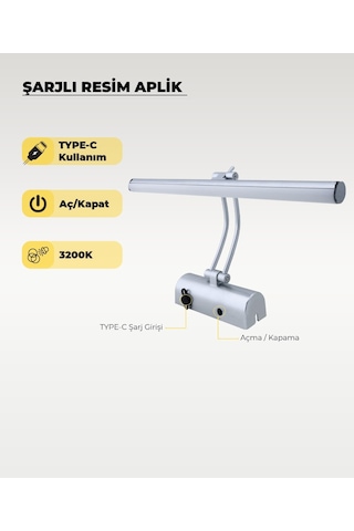 Şarjlı Krom Flüt Aplik 3200k Sarı Işık Elektrik Gerektirmez Krom