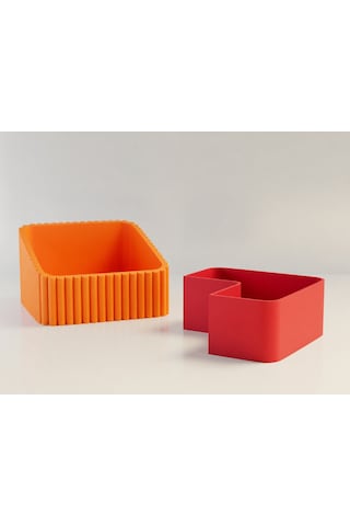 3d Baskı Fıstık Kasesi - Çift Hazneli Kabuk Ayırıcı Sunum Kasesi - Turuncu Kırmızı