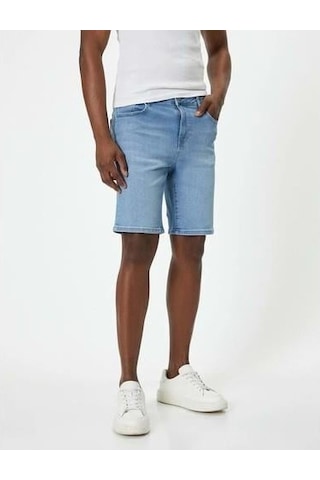 Koton Kot Şort Bermuda Slim Fit Düğmeli Cep Detaylı Açık İndigo 4sam40311nd Açık İndigo