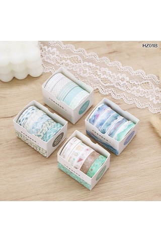 Vintage Washi Tape Bant Baskılı Yapışkanlı Maskeleme Kağıdı Sevimli Desenli Bant 5 Li - Suluboya Manzara 1