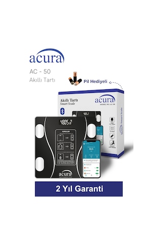 Acura Ac-50 Ce Onaylı Yağ, Su, Kas Ve Kilo Ölçer Akıllı Tartı