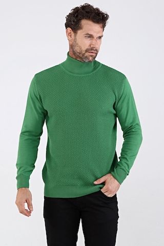 Çizgi Triko Erkek Tam Balıkçı Yaka Pamuklu Triko Kazak 4669E Yeşi Yeşil