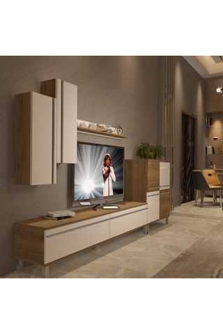 Decoraktiv Eko 6 Mdf Std Krom Ayaklı Tv Ünitesi Tv Sehpası Pera - Beyaz