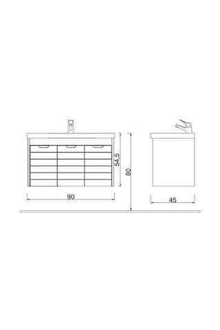 Turkuaz Seramik Frame Etajerli Lavabo 90 x 45 CM-Denko Mostar 90 Alt Modül