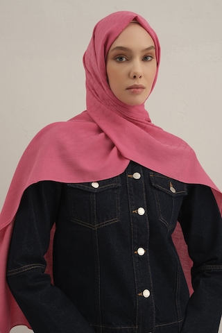 Armine Pembe Link Desen Bambu Cotton Şal 37 Pembe