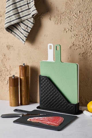 Brice 4 Parça Standlı Kesme Tahtası Seti - Sebze, Et Ve Ekmek Farklı Renk Tasarım