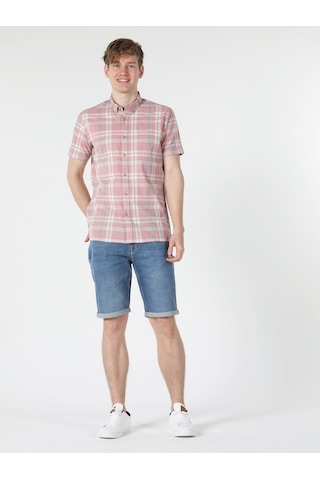Colin's Regular Fit Shirt Neck Kareli Turuncu Erkek Kısa Kol Gömlek CL1057560_Q1.V1_PSL Somon