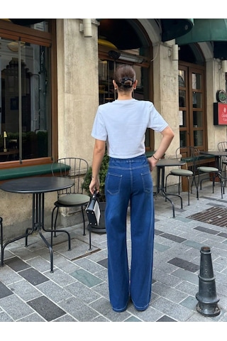 Shevega Kadın Lacivert Bel Lastikli Bol Paça Pantolon Lacivert