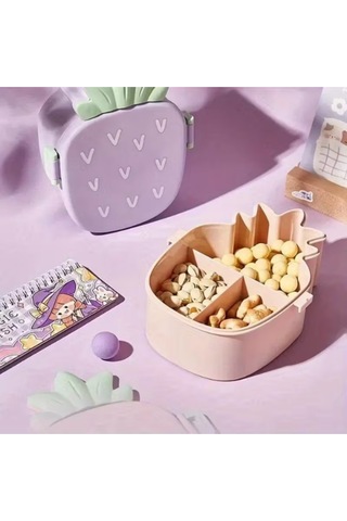 Ananas Görünümlü Çocuk Beslenme Çantası 3 Bölmeli Taşınabilir Yemek Kabı Mor