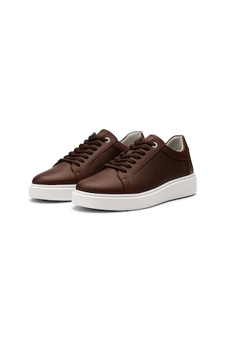 Growish Gre0065-7 Hakiki Deri Yüksek Beyaz Eva Taban Koku Yapmaz Kahverengi Sneakers Ayakkabı Kahverengi