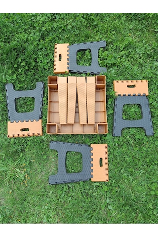 Evko Mobilya Kamp Seti, Piknik Seti, Masa Tabure Seti, Portatif Set, Plastik Katlanabilir Set, 4 + 1 Set Turuncu