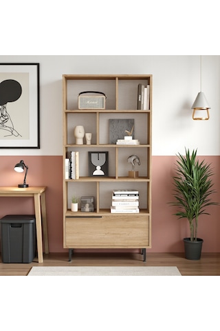 Robin Home Dekoratif Kitaplık Raf Metal Ayaklı 176cm Kapaklı Sepet Kahverengi