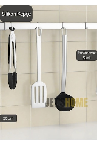 Silikon Kepçe Paslanmaz Saplı Servis Kepçesi Siyah 30 Cm