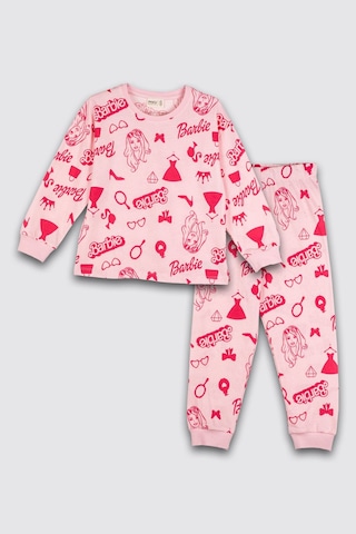 Zuzunga Barbie Desenli %100 Pamuk Kız Çocuk Pijama Takımı Pembe