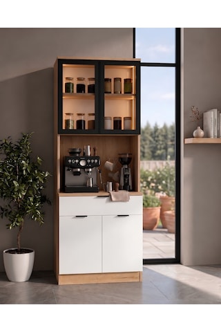 Dream Premium Minimal Kahve İstasyonu - Safir Meşe Temperli Camlı Led Modül