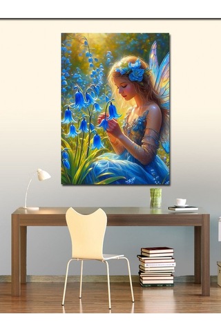 Kanvas Tablo Mavi Çiçek Ve Peri Kızı 50cmx70cm