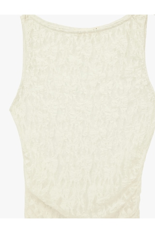Koton Slim Fit Kolsuz Yuvarlak Yaka Dantelli Bluz Ekru 6sak10009ek Ekru