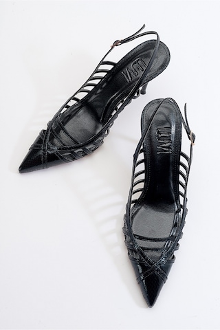 Luvishoes Gesto Siyah Desenli Kadın Topuklu Ayakkabı Siyah