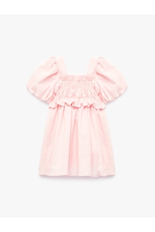 Koton Balon Kollu Fırfır Detaylı Pamuklu Elbise Pembe 6smg80098aw Gül