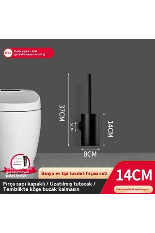 Sabitleme Kayışlı 304 Paslanmaz Çelik Tuvalet Fırçası Siyah 14 Cm Siyah