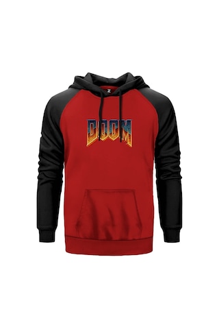 Doom Vintage Kırmızı Reglan Kol Unisex Sweatshirt Hoodie Kırmızı