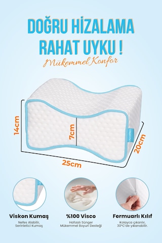 Viscofoam Luna Diz Arası Ortopedik Yastık Bacak Arası Visco Yastık - 25x20x14-7,5cm