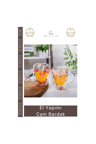 Cambardak Organik Çiçekli Isıya Dayanıklı Borosilikat El Yapımı Estetik Cam Handmade Bardak 350ml Çok Renkli